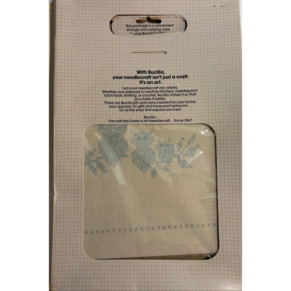 NIP Vintage Bucilla Stitchery Owl Family Cross Stitch Guest Towels Kit 48936